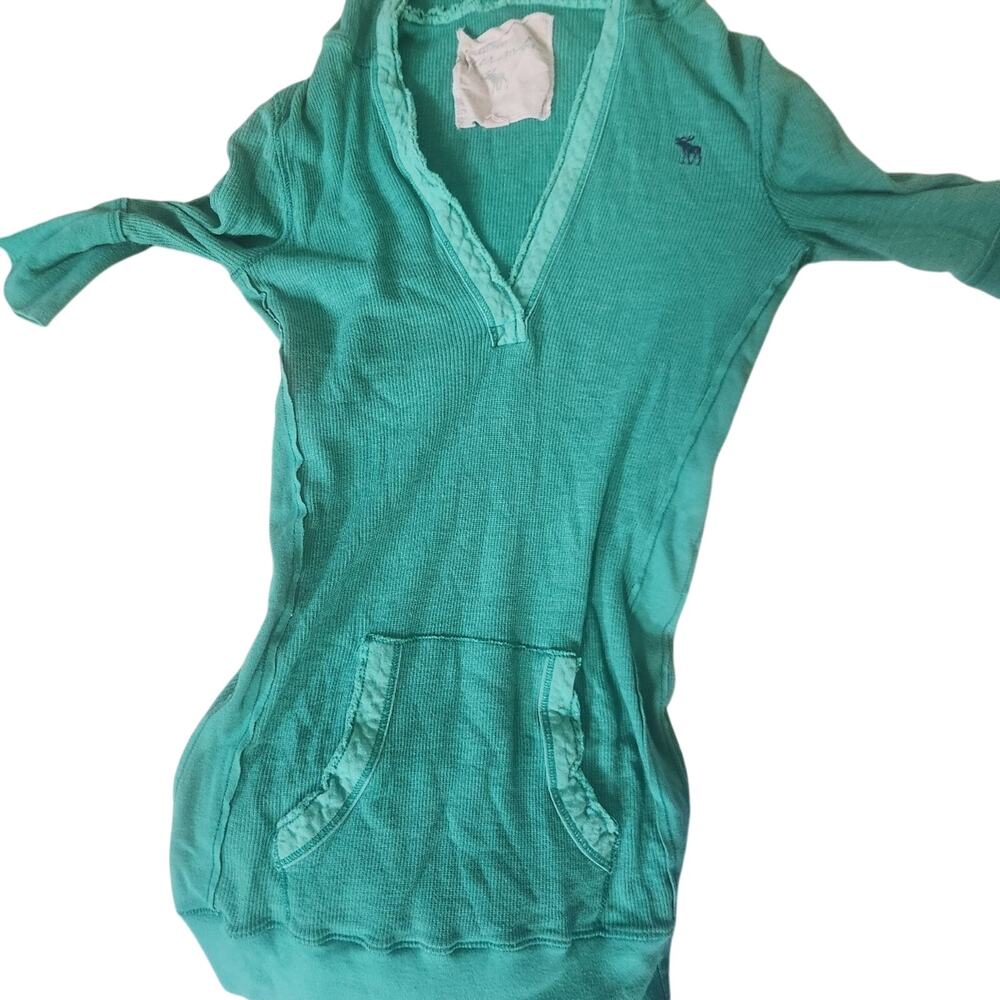 Abercrombie & Fitch Turquoise Bella Swan Babydoll Henley Hoodied Top Y2K